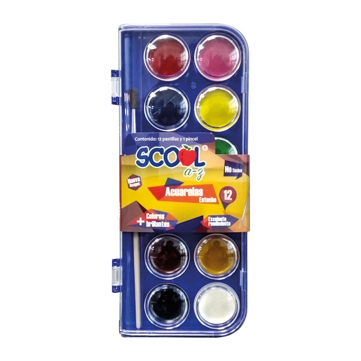 ACUARELA ESCOLAR SCOOL SEMIPROFESIONAL  ESTUCHE CON 12COLOREES