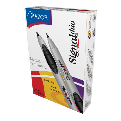MARCADOR PERMANENTE AZOR SIGNAL DúO COLOR NEGRO PUNTO FINO Y ULTRAFINO