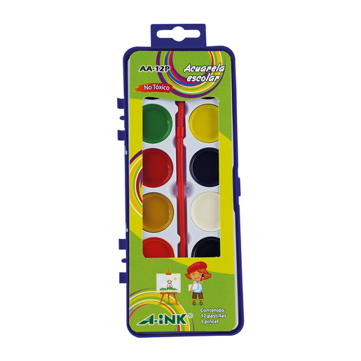 ACUARELA ESCOLAR AINK SEMIPROFESIONAL ESTUCHE DE 12COLORES