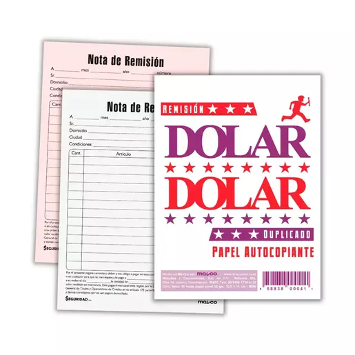 BLOCK DE REMISIóN MAYCO DOLAR DE 1/8 Y PAPEL AUTOCOPIANTE CON DE 44 HOJAS C/U