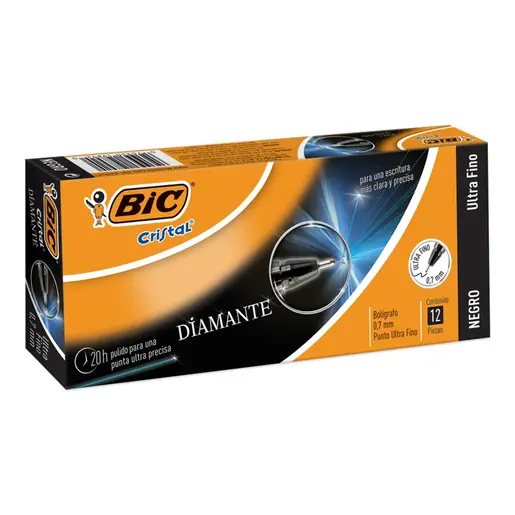 BOLíGRAFO BIC CRISTAL DIAMANTE COLOR NEGRO PUNTO ULTRA FINO DE 0.7 MM