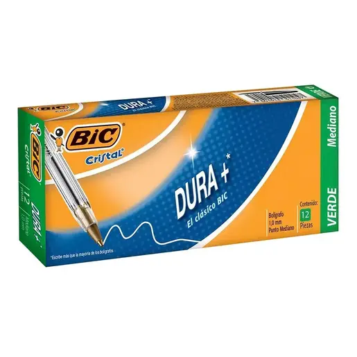 BOLíGRAFO BIC CRISTAL DURA+ VERDE PUNTO MEDIANO